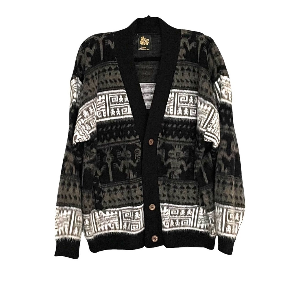 TEJIDOS ATAHUALPA Ecuador Wool Button Front Cardigan Sweater XL